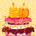 Hand Drawn 50th Birthday Cake Greeting Card (Animated Loop GIF)