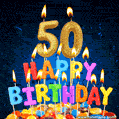 Happy 50th Birthday Cake with Colorful Candles GIF