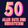 Alles Gute zum 50. Geburtstag! Animiertes GIF mit 3D-Text.