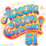 GIF animata con la scritta 'Auguri di Buon Compleanno 51' in colori vivaci e stile artistico festoso.