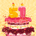 Hand Drawn 51st Birthday Cake Greeting Card (Animated Loop GIF)