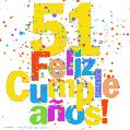 Imagen GIF festiva y colorida de feliz cumpleaños número 51