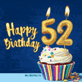 Happy Birthday - 52 Years Old Animated Card
