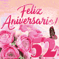 Lindas rosas e borboletas - 52 anos de feliz aniversário GIF