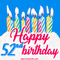 Animated Happy 52nd Birthday Card with Cake and Lit Candles