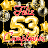 A large of balloons in various shapes, sizes, and colors with the words 'Happy Birthday' and a number 53