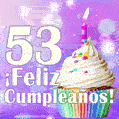 GIF para cumpleaños de 53 con pastel de cumpleaños y los mejores deseos