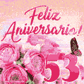 Lindas rosas e borboletas - 53 anos de feliz aniversário GIF