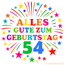 Bunte 'Alles Gute zum Geburtstag' Animation für den 54. Geburtstag mit Sternen und bunten Farben
