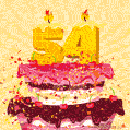 Hand Drawn 54th Birthday Cake Greeting Card (Animated Loop GIF)