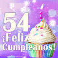 GIF para cumpleaños de 54 con pastel de cumpleaños y los mejores deseos