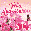 Lindas rosas e borboletas - 54 anos de feliz aniversário GIF