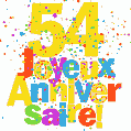 Image GIF festive et colorée de joyeux anniversaire 54 ans
