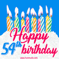 Animated Happy 54th Birthday Card with Cake and Lit Candles