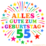 Bunte 'Alles Gute zum Geburtstag' Animation für den 55. Geburtstag mit Sternen und bunten Farben