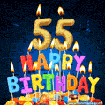 Best Happy 55th Birthday Cake with Colorful Candles GIF