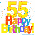 Festive and Colorful Happy 55th Birthday GIF Image