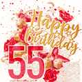 Flowers, strawberry and animated confetti celebration cake for 55th birthday