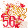 Flowers, strawberry and animated confetti celebration cake for 56th birthday