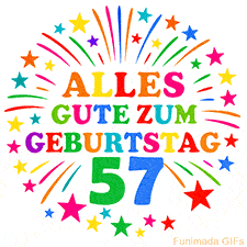 Bunte 'Alles Gute zum Geburtstag' Animation für den 57. Geburtstag mit Sternen und bunten Farben