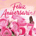 Lindas rosas e borboletas - 57 anos de feliz aniversário GIF