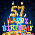 Best Happy 57th Birthday Cake with Colorful Candles GIF