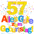 Festliches und farbenfrohes GIF-Bild zum 57. Geburtstag.