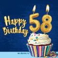 Happy Birthday - 58 Years Old Animated Card