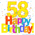 Festive and Colorful Happy 58th Birthday GIF Image
