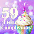 GIF para cumpleaños de 59 con pastel de cumpleaños y los mejores deseos