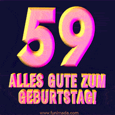 Ein modernes animiertes GIF mit 3D-Text. Der Text im Bild lautet 'Alles Gute zum 59. Geburtstag!'