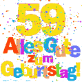 Festliches und farbenfrohes GIF-Bild zum 59. Geburtstag.
