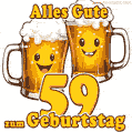 Urkomisches animiertes Bild mit Biergläsern für die Feier zu seinem 59. Geburtstag