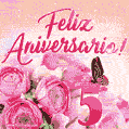 Lindas rosas e borboletas - 5 anos de feliz aniversário GIF