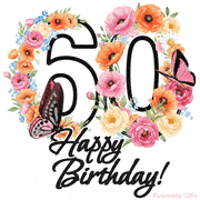 A floral 60th birthday animated greeting card. The number '60' is surrounded by animated flowers and butterflies, creating a beautiful and cheerful way to celebrate the milestone.