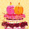 Hand Drawn 60th Birthday Cake Greeting Card (Animated Loop GIF)