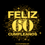 GIF animado con un diseño dorado, mostrando el número 60 rodeado de fuegos artificiales y luces que resaltan una atmósfera festiva y vibrante.