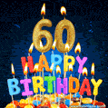 Best Happy 60th Birthday Cake with Colorful Candles GIF