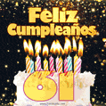 Tarjeta GIF de cumpleaños feliz de 61 años con torta y velas