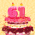 Hand Drawn 61st Birthday Cake Greeting Card (Animated Loop GIF)