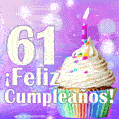 GIF para cumpleaños de 61 con pastel de cumpleaños y los mejores deseos
