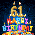 Best Happy 61st Birthday Cake with Colorful Candles GIF