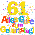 Festliches und farbenfrohes GIF-Bild zum 61. Geburtstag.