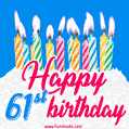 Animated Happy 61st Birthday Card with Cake and Lit Candles