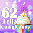 GIF para cumpleaños de 62 con pastel de cumpleaños y los mejores deseos