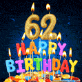 Best Happy 62nd Birthday Cake with Colorful Candles GIF