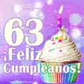 GIF para cumpleaños de 63 con pastel de cumpleaños y los mejores deseos