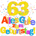 Festliches und farbenfrohes GIF-Bild zum 63. Geburtstag.