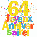 Image GIF festive et colorée de joyeux anniversaire 64 ans