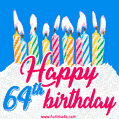 Animated Happy 64th Birthday Card with Cake and Lit Candles